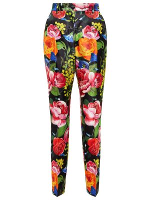 Kvetinové hodvábne rovné nohavice s vysokým pásom Dolce&gabbana