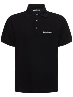 Medvilninis siuvinėtas polo marškinėliai Palm Angels juoda