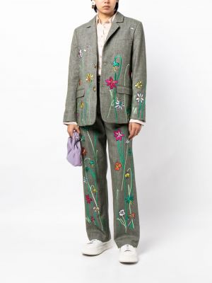 Květinové bavlněné kalhoty s výšivkou Mira Mikati zelené