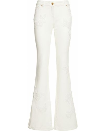Jeans brodeés taille basse large Blumarine blanc