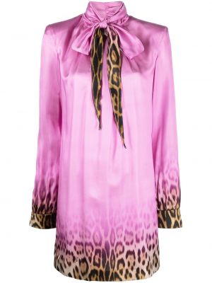 Mini obleka z leopardjim vzorcem Roberto Cavalli roza