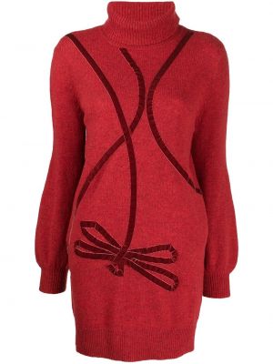 Dzianinowa sukienka mini z kokardką Onefifteen czerwona