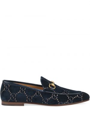 Aksamitne loafers skórzane klasyczne Gucci - niebieski