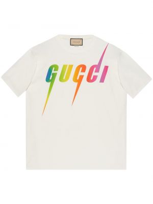 Памучна тениска с принт с градиентным принтом Gucci бяло