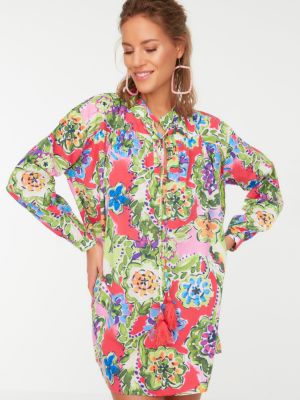 Obleka z obrobami s cvetličnim vzorcem s potiskom Trendyol