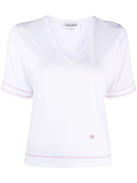 Koszulka w paski z dekoltem w serek Victoria Beckham biała