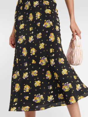 Květinové hedvábné dlouhé šaty Alessandra Rich černé