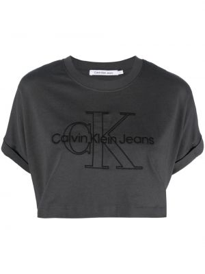 Tricou din bumbac cu imagine Calvin Klein Jeans gri