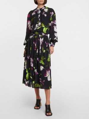 Блузка в цветочек с принтом из крепа Erdem черная