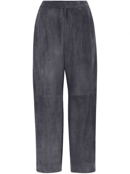 Pantalon droit en cuir Brunello Cucinelli gris