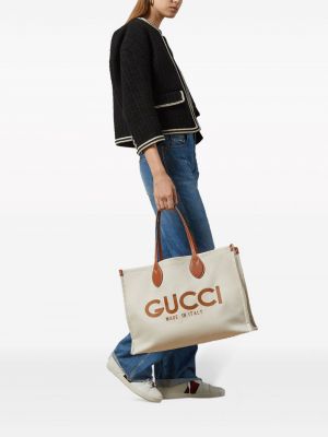 Shopper kabelka s potiskem Gucci bílá