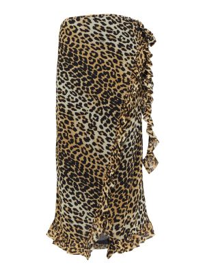 Midi sukňa s potlačou s leopardím vzorom Ganni hnedá