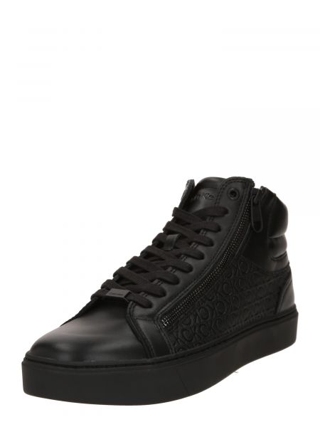 Csipkés cipzáras fűzős magas felső tornacipő Calvin Klein fekete