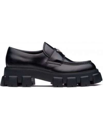 Skinn loafers Prada svart