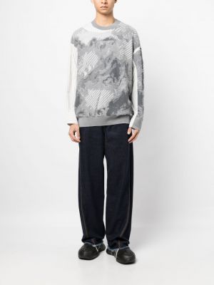 Sweter wełniany z nadrukiem w abstrakcyjne wzory Feng Chen Wang szary