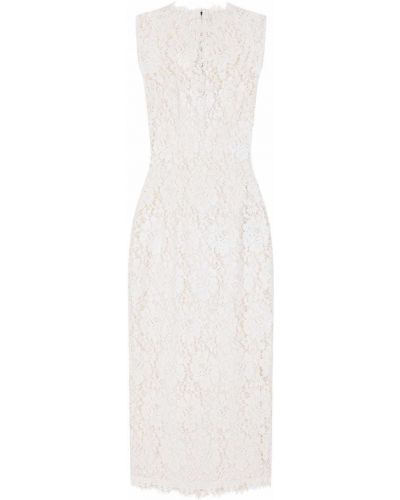 Коктейлна рокля на цветя с дантела Dolce & Gabbana бяло