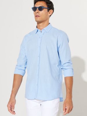 Slim fit lněná košile s knoflíky Ac&co / Altınyıldız Classics modrá