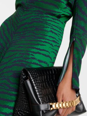 Sukienka midi z nadrukiem w tygrysie prążki Victoria Beckham zielona