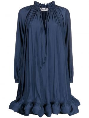 Плисирана коктейлна рокля с волани Lanvin синьо