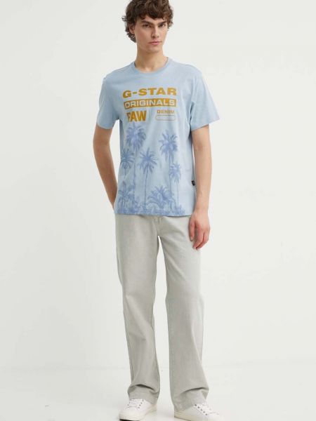 Koszulka bawełniana z nadrukiem w gwiazdy G-star Raw niebieska