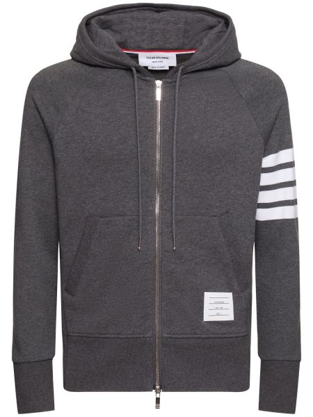 Hoodie med dragkedja i bomull Thom Browne grå