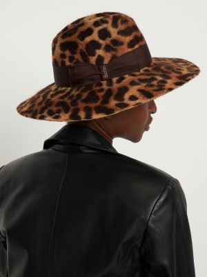 Кожа шапка с принт с леопардов принт Borsalino кафяво