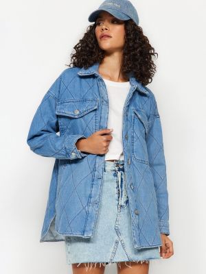 Prošivena traper jakna oversized Trendyol plava