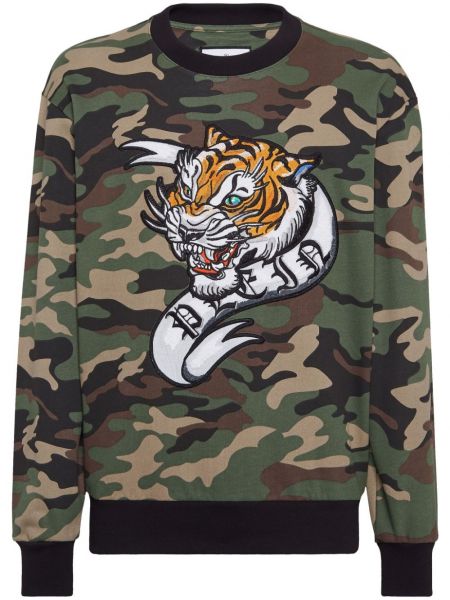 Sweat-shirt long en coton et imprimé rayures tigre Philipp Plein