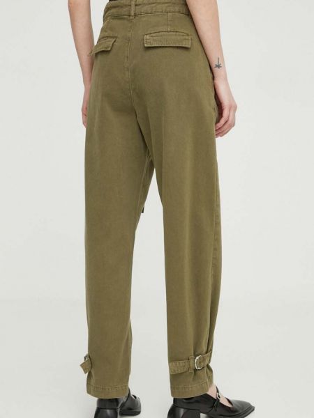 Bavlněné kalhoty s vysokým pasem Ba&sh zelené