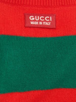 Ριγέ μάλλινος πουλόβερ με λαιμόκοψη v Gucci κόκκινο