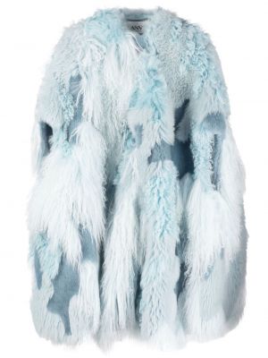 Lanvin shearling-patchwork cape coat - Blu