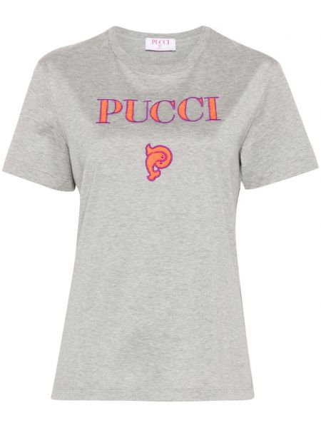 Bavlnené tričko s výšivkou Pucci sivá