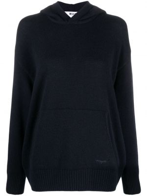 Vunena hoodie s kapuljačom s vezom od kašmira Msgm plava