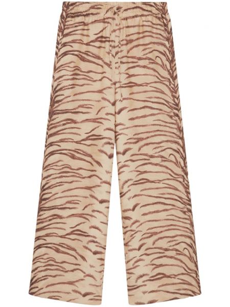 Pantalon droit en soie à imprimé et imprimé rayures tigre Stella Mccartney beige