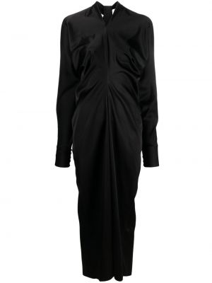 Drapované saténové midi šaty Lanvin černé