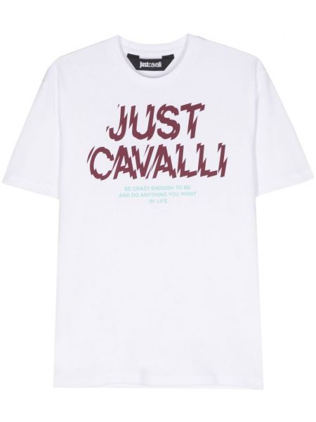 Βαμβακερή μπλούζα με σχέδιο Just Cavalli λευκό
