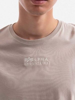 Bavlněné tričko s potiskem Alpha Industries béžové