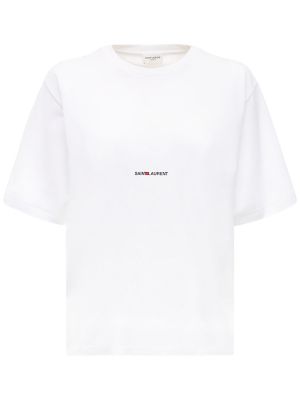 Bombažna bombažna majica s potiskom Saint Laurent bela