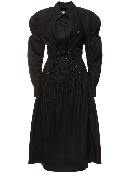 Pamučna midi haljina s vezicama s čipkom Vivienne Westwood crna