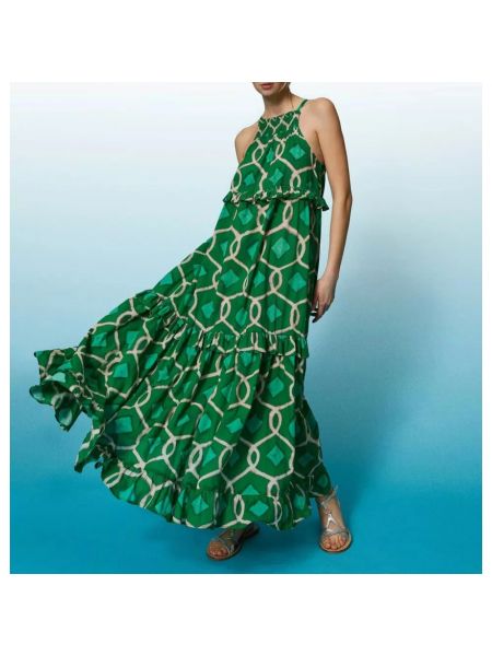 Sukienka długa z nadrukiem Twinset zielona
