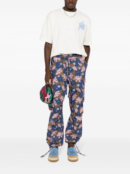 Květinové bavlněné rovné kalhoty s potiskem Piet
