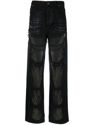 Křišťálové straight fit džíny s dírami Darkpark černé