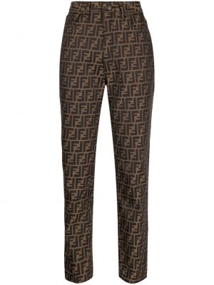 Skinny kalhoty s vysokým pasem s knoflíky na zip Fendi Pre-owned - hnědá
