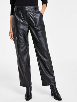 Женские брюки-карго из искусственной кожи с высокой посадкой DKNY Jeans черный