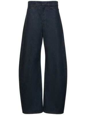Puuvillased kõrge vöökohaga teksapüksid Lemaire sinine
