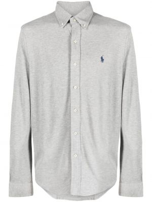 Памучна риза бродирана Polo Ralph Lauren сиво