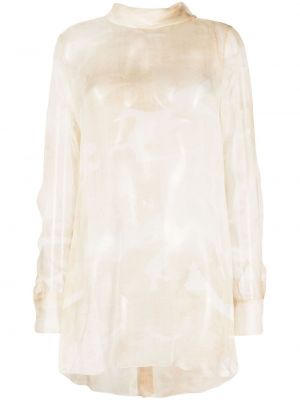 Bluză de mătase cu imagine cu model camuflaj Ermanno Scervino bej