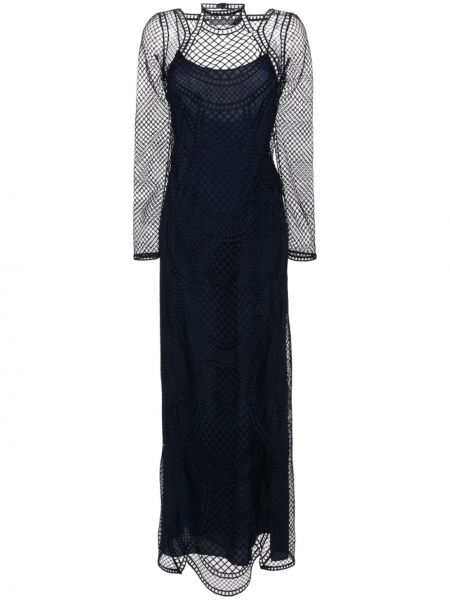 Вечерна рокля с дантела Alberta Ferretti синьо