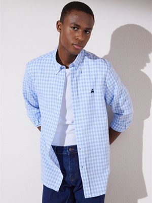 Рубашка на пуговицах с воротником на пуговицах Brooks Brothers синяя