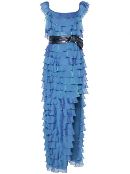 Šaty na ramienka s volánmi Gemy Maalouf modrá